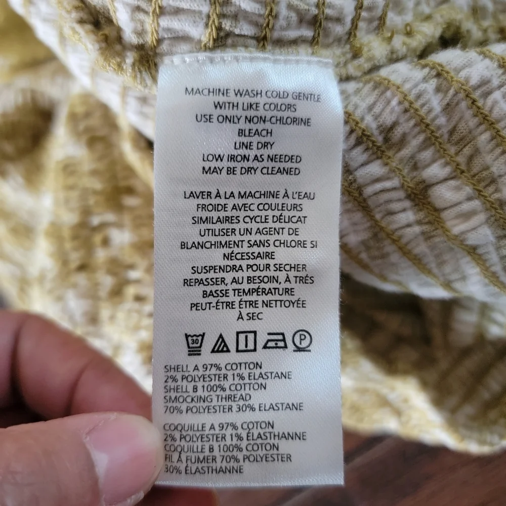 Anthropologie‎ Cotton Seersucker Smocked Puff-Sleeve Crop Top Large Chartreuse - Picture 14 of 15